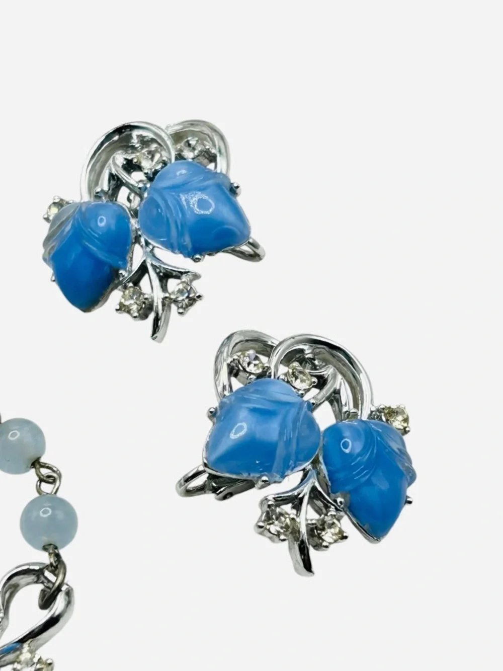 Coro Blue Fruit Salad Molded Glass Necklace Earring Demi Parure